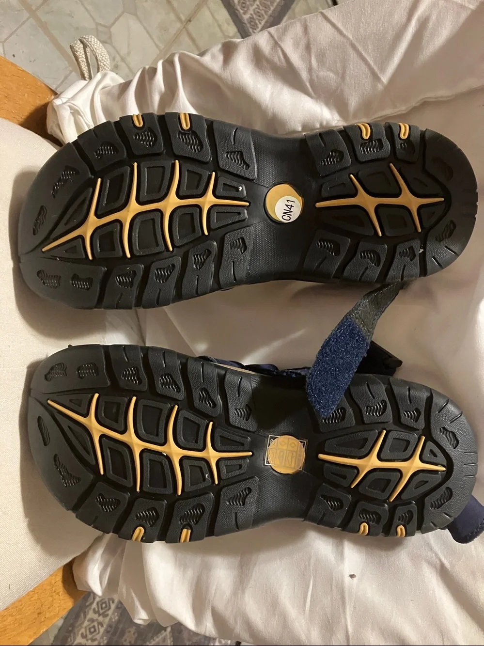 New.  Never worn CLOHCO  sz 9 men’s women’s 10 faux blue suede sandals